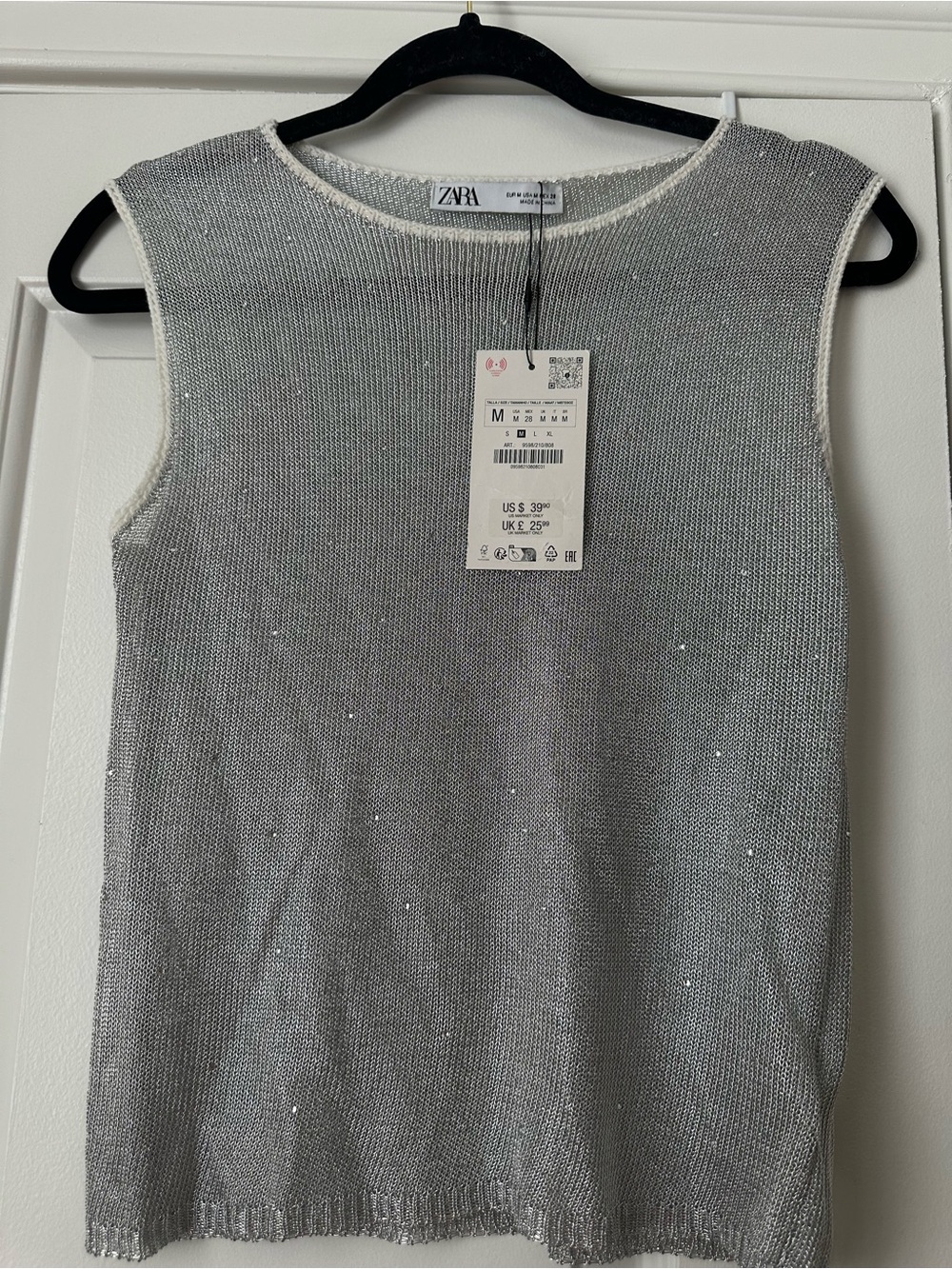 ZARA Metallic Silver Sleeveless Knit Tank